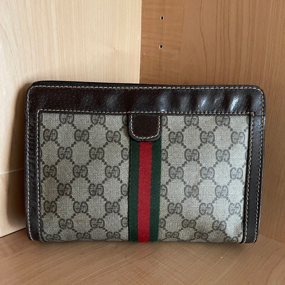 GUCCI Web Ophidia GG Monogram Coated Canvas Signature Vintage 1980s Clutch GOOD - Picture 3 of 11